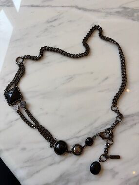 Worth Gunmetal Faceted Black Stone Necklace